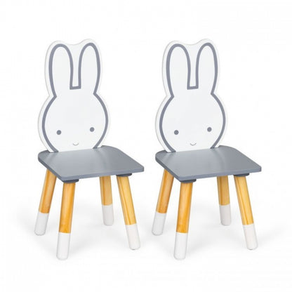 Set de masa cu alfabet si doua scaune in forma de iepuras pentru copii Ecotoys WH141 - Gri si natur