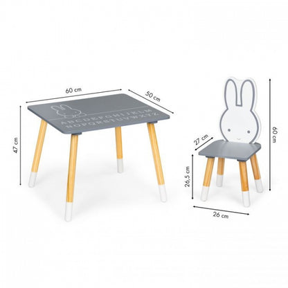 Set de masa cu alfabet si doua scaune in forma de iepuras pentru copii Ecotoys WH141 - Gri si natur