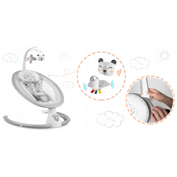 Leagan electric cu vibratii, muzica si jucarii Ricokids 705000, Gri