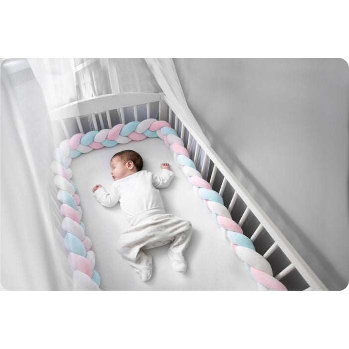 Protectie laterala pentru patut, impletita, 3 M, Ricokids 722105 - Albastru - Roz