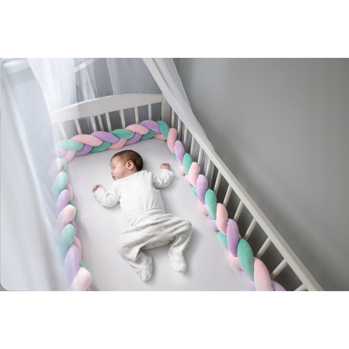 Protectie laterala pentru patut, impletita, 3 M, Ricokids 722106 - Roz - Mov - Turcoaz