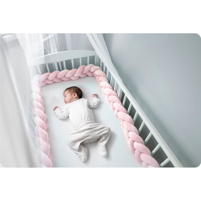 Protectie laterala pentru patut, impletita, 3 M, Ricokids 722113 - Roz deschis
