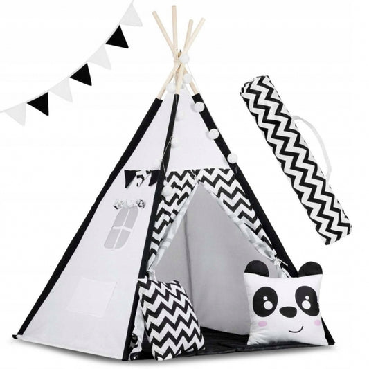 Cort de joaca pentru copii cu ghirlanda,lumini si 2 pernite Ricokids 740005, 120 X 120 X 165 cm - Panda