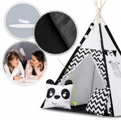 Cort de joaca pentru copii cu ghirlanda,lumini si 2 pernite Ricokids 740005, 120 X 120 X 165 cm - Panda