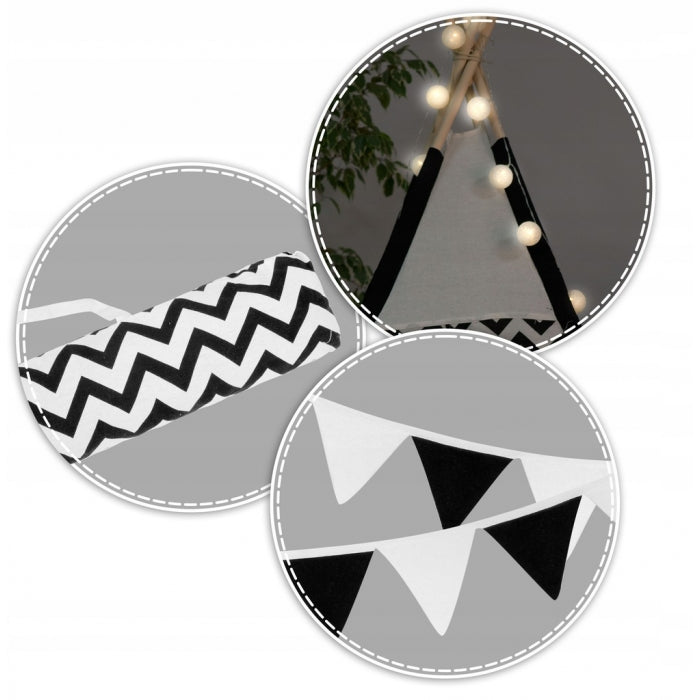 Cort de joaca pentru copii cu ghirlanda,lumini si 2 pernite Ricokids 740005, 120 X 120 X 165 cm - Panda - Resigilat