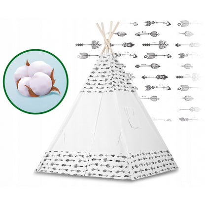 Cort de joaca pentru copii cu ghirlanda, 3 pernite si lampa LED cactus, Ricokids 740402, 120 X 120 X 165 cm - Alb