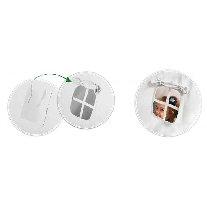 Cort de joaca pentru copii cu ghirlanda, 3 pernite si lampa LED cactus, Ricokids 740402, 120 X 120 X 165 cm - Alb