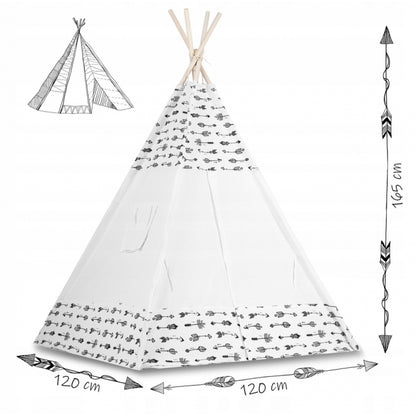 Cort de joaca pentru copii cu ghirlanda, 3 pernite si lampa LED cactus, Ricokids 740402, 120 X 120 X 165 cm - Alb