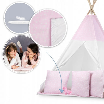 Cort de joaca pentru copii cu ghirlanda, 3 pernite si lampa LED unicorn, Ricokids 740403, 120 X 120 X 165 cm - Roz