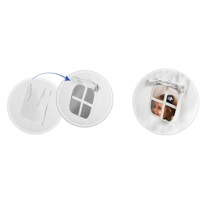 Cort de joaca pentru copii cu ghirlanda, 3 pernite si lampa LED luna, Ricokids 740404, 120 X 120 X 165 cm - Bleumarin