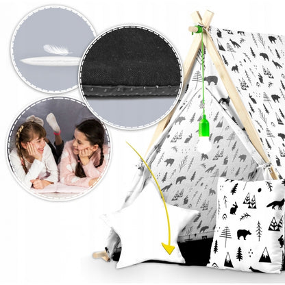 Cort de joaca pentru copii cu 2 pernite si lampa tip bec suspendat, Ricokids 740500, 107 X 116 X 110 cm - Alb