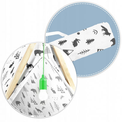 Cort de joaca pentru copii cu 2 pernite si lampa tip bec suspendat, Ricokids 740500, 107 X 116 X 110 cm - Alb