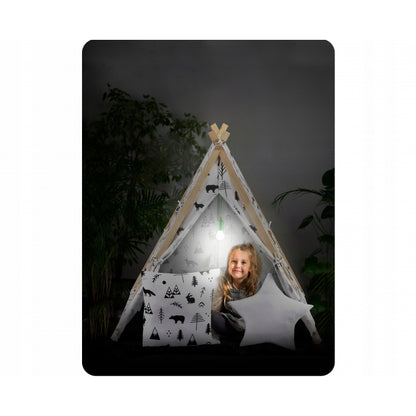 Cort de joaca pentru copii cu 2 pernite si lampa tip bec suspendat, Ricokids 740500, 107 X 116 X 110 cm - Alb