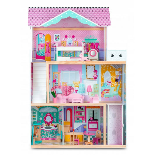 Casuta de papusi din lemn cu 3 etaje, lift si lampa LED Ricokids RC-829