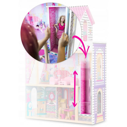 Casuta de papusi din lemn cu 3 etaje, lift si lampa LED Ricokids RC-829