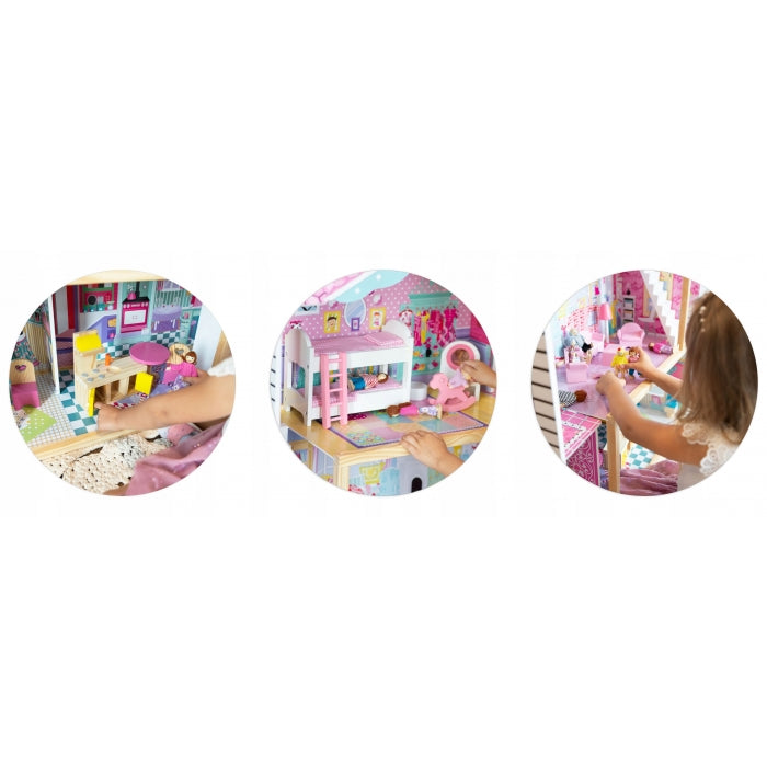 Casuta de papusi din lemn cu 3 etaje, lift si lampa LED Ricokids RC-829