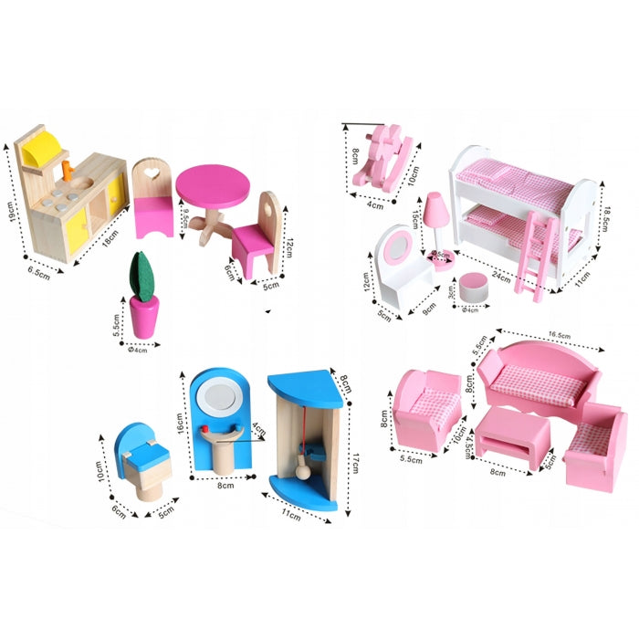 Casuta de papusi din lemn cu 3 etaje, lift si lampa LED Ricokids RC-829