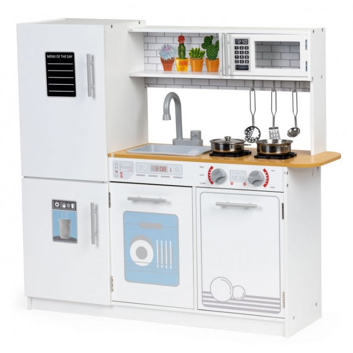 Bucatarie din lemn cu accesorii si LED-uri Ecotoys PLK553