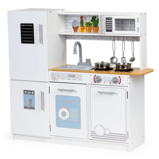 Bucatarie din lemn cu accesorii si LED-uri Ecotoys PLK553