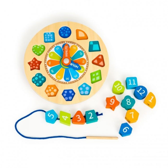 Jucarie educativa din lemn 3 in 1 tip ceas Ecotoys PH05I006