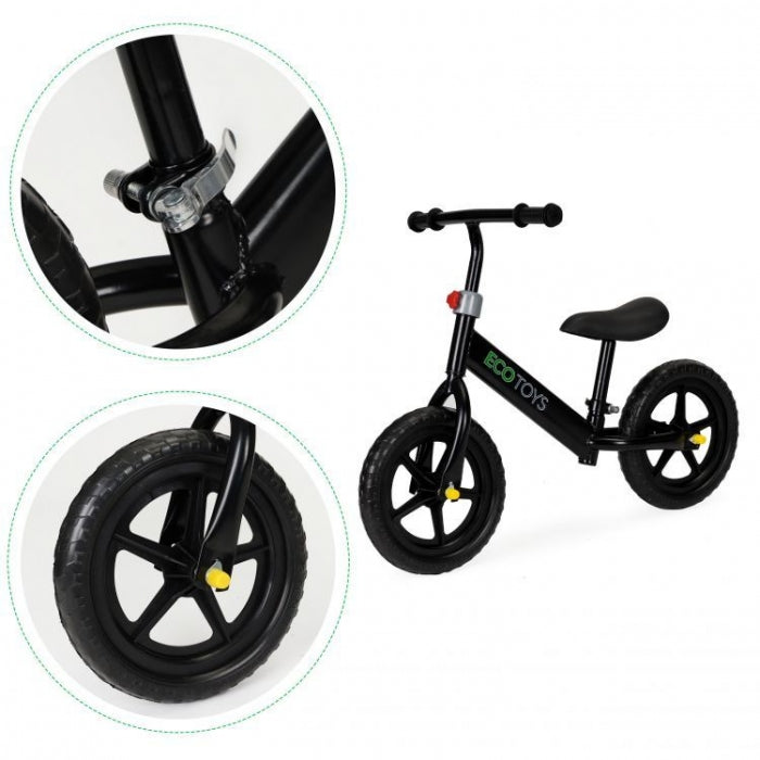 Bicicleta fara pedale cu roti din spuma EVA Ecotoys JM-763 - Negru