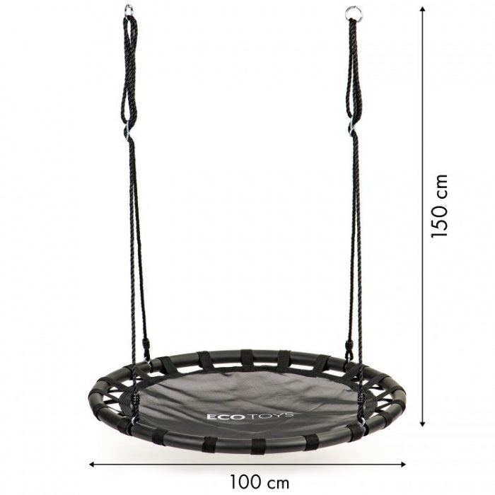 Leagan pentru copii rotund, tip cuib de barza, suspendat, 100 cm, Ecotoys MIR6300 - Negru