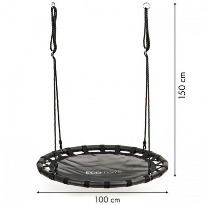 Leagan pentru copii rotund, tip cuib de barza, suspendat, 100 cm, Ecotoys MIR6300 - Negru