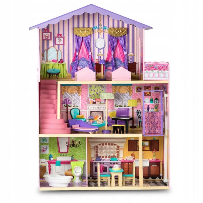 Casuta de papusi din lemn cu 3 etaje, mobilier si lift Ricokids RC-807