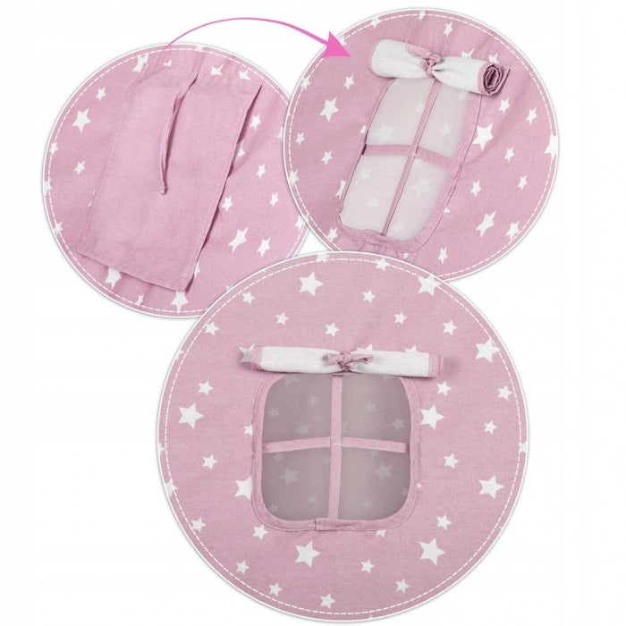 Cort de joaca pentru copii cu ghirlanda, lumini si 3 pernite Nukido 120 x 120 x 165 cm - Roz - Alb