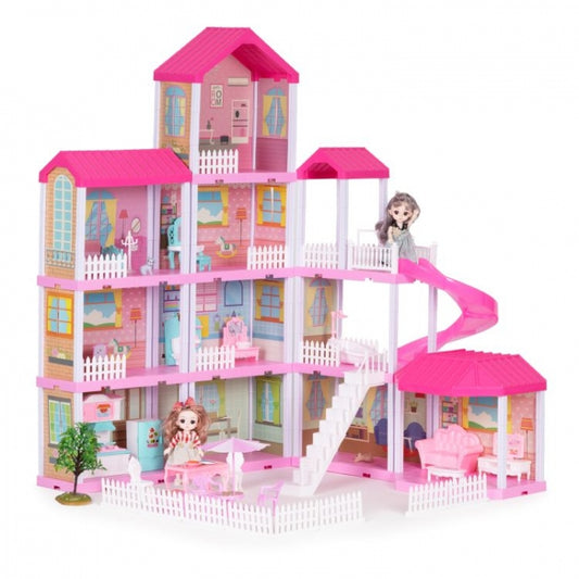 Casuta pentru papusi cu mobilier, gradina si LED-uri Ecotoys HC507639