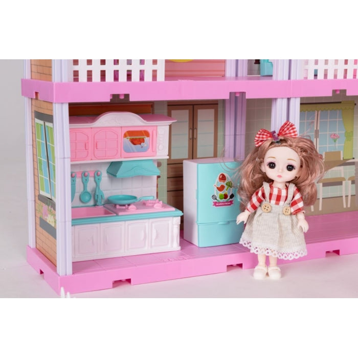 Casuta pentru papusi cu mobilier, gradina si LED-uri Ecotoys HC507639