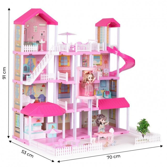 Casuta pentru papusi cu mobilier, gradina si LED-uri Ecotoys HC507637