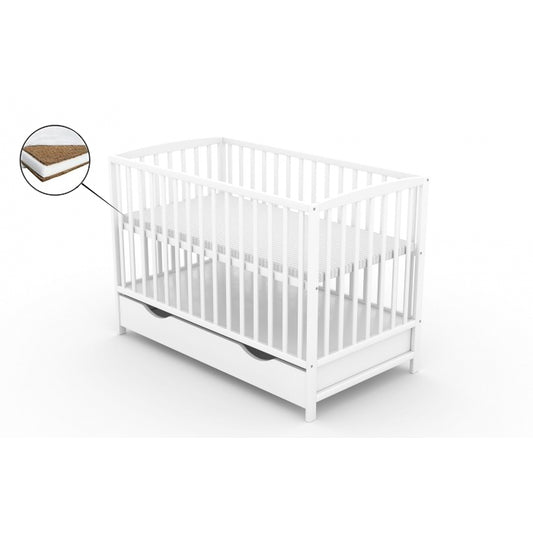 Patut cu sertar VESSANTI ARES - Alb + Saltea Cocos 12 cm 