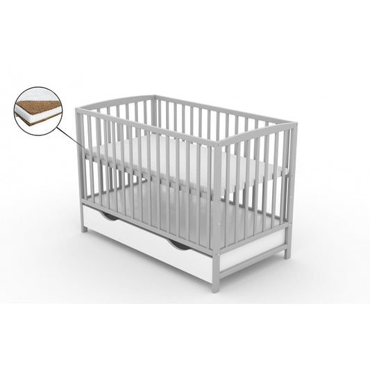 Patut cu sertar VESSANTI ARES - Gri + Saltea Cocos 10 cm 