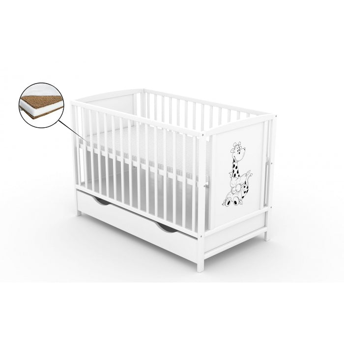 Patut cu sertar VESSANTI BERTA GIRAFA - Alb + Saltea Cocos 8 cm 