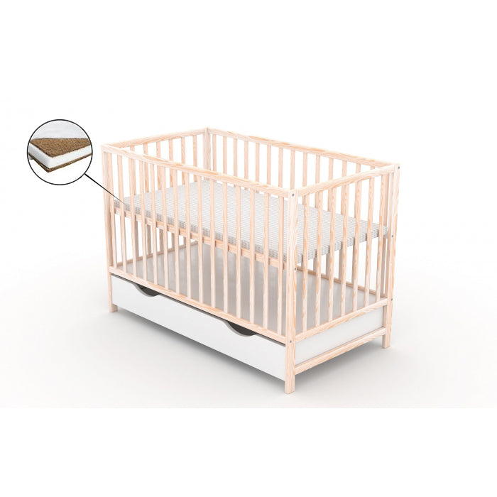 Patut cu sertar VESSANTI CLASICO - Natur + Saltea Cocos 12 cm 