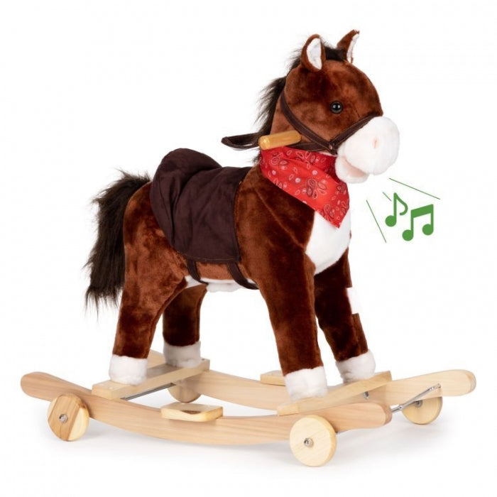 Calut balansoar cu roti, sunete si coada in miscare Ecotoys XL-106W - Maro