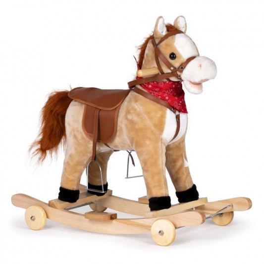 Calut balansoar cu roti, sunete si coada in miscare Ecotoys XL-106W - Bej