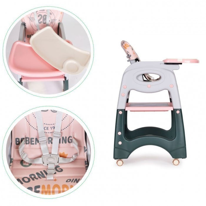 Scaun de masa 2 in 1 pentru copii Ecotoys HA-033 - Roz
