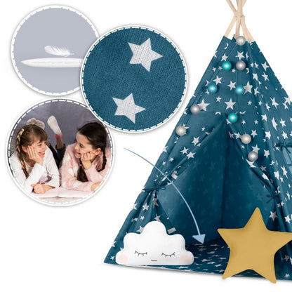 Cort de joaca pentru copii cu lumini si 2 pernite Nukido 120 x 120 x 165 cm - Bleumarin cu stelute 