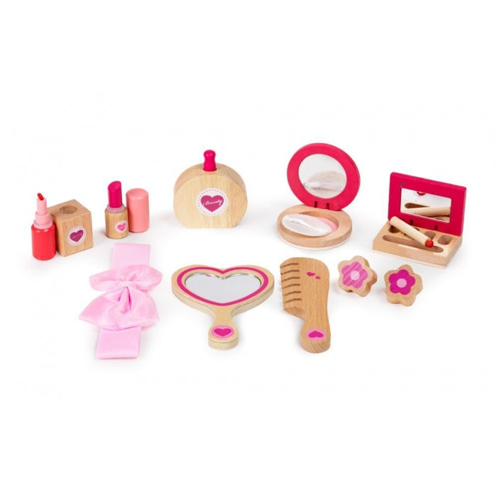 Gentuta de make-up cu 10 elemente din lemn Ecotoys W10D275