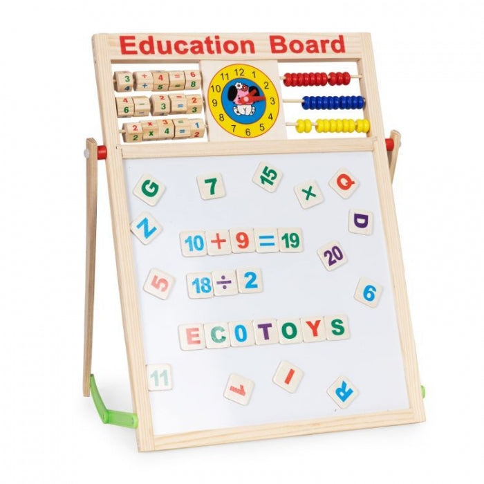 Tabla educationala din lemn cu doua fete si accesorii Ecotoys MB552