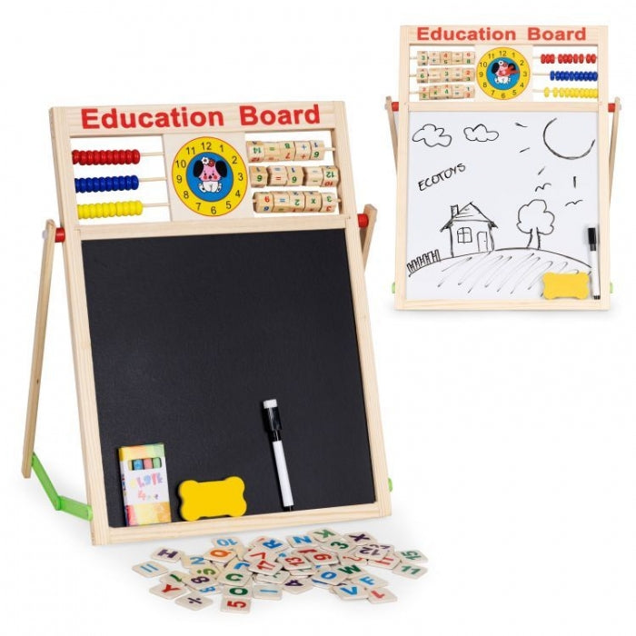 Tabla educationala din lemn cu doua fete si accesorii Ecotoys MB552