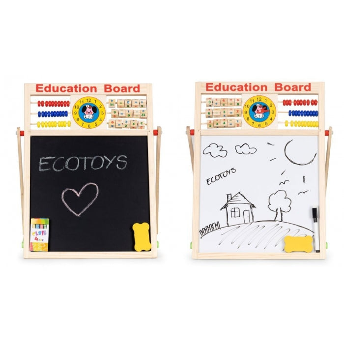 Tabla educationala din lemn cu doua fete si accesorii Ecotoys MB552