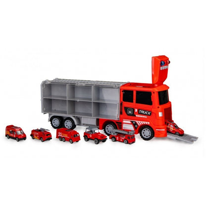 Set de remorcare de 6 masinute Ecotoys HC484968 - Pompieri
