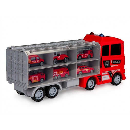 Set de remorcare de 6 masinute Ecotoys HC484968 - Pompieri