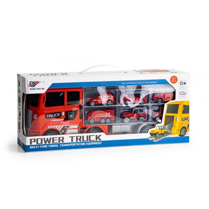 Set de remorcare de 6 masinute Ecotoys HC484968 - Pompieri