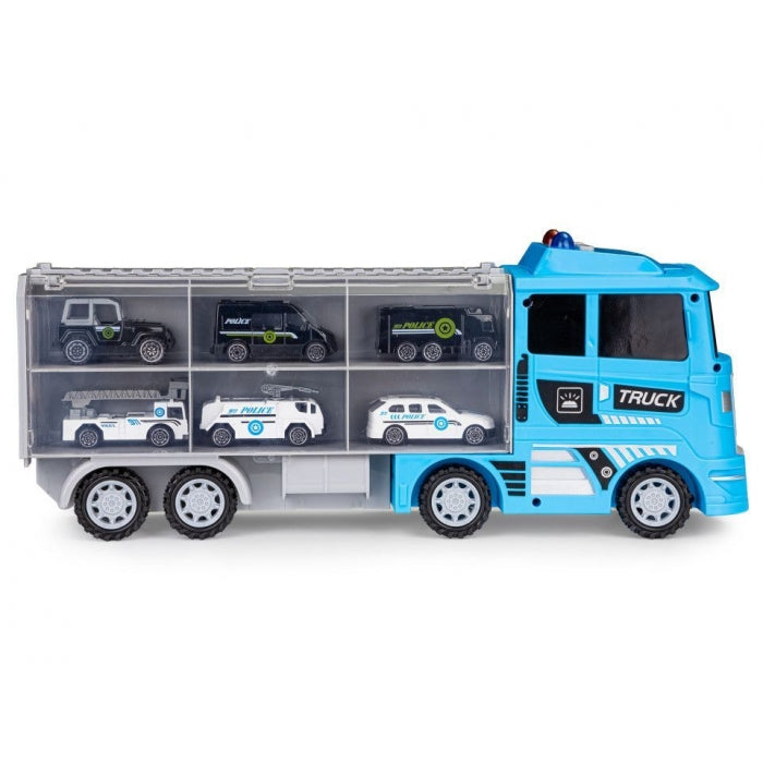 Set de remorcare de 6 masinute Ecotoys HC484969 - Politie
