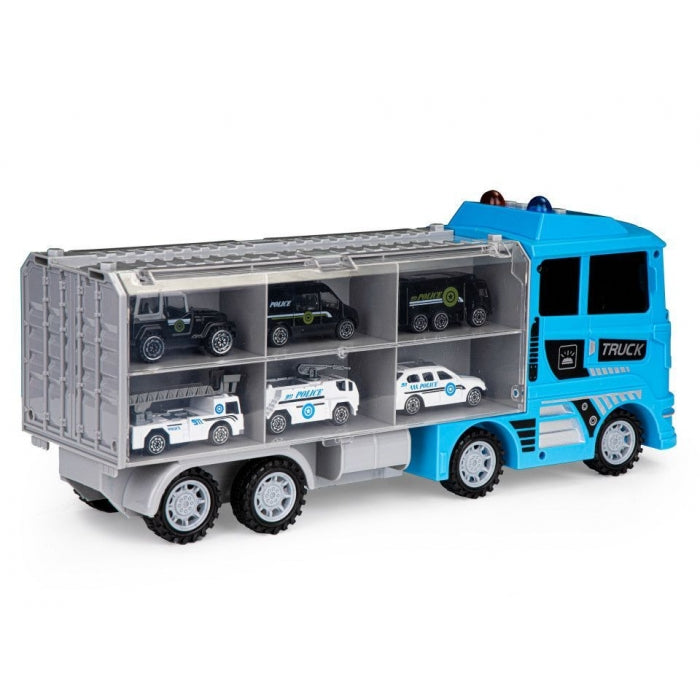 Set de remorcare de 6 masinute Ecotoys HC484969 - Politie