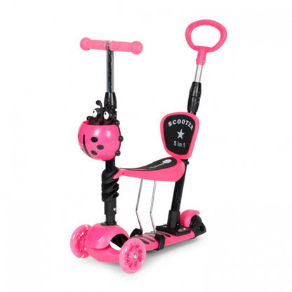 Trotineta 5 in 1 cu sezut si 3 roti cu LED Ecotoys YM-SW-6 - Roz